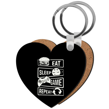 Eat Sleep Game Repeat, Μπρελόκ Ξύλινο καρδιά MDF