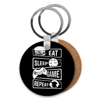 Eat Sleep Game Repeat, Μπρελόκ Ξύλινο στρογγυλό MDF Φ5cm