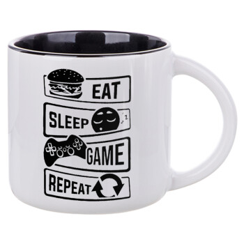 Eat Sleep Game Repeat, Κούπα κεραμική 400ml Λευκή/Μαύρη