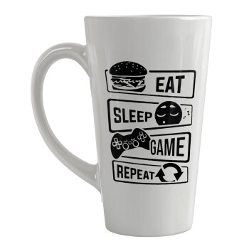 Eat Sleep Game Repeat, Κούπα κωνική Latte Μεγάλη, κεραμική, 450ml