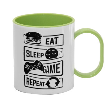 Eat Sleep Game Repeat, Κούπα (πλαστική) (BPA-FREE) Polymer Πράσινη για παιδιά, 330ml