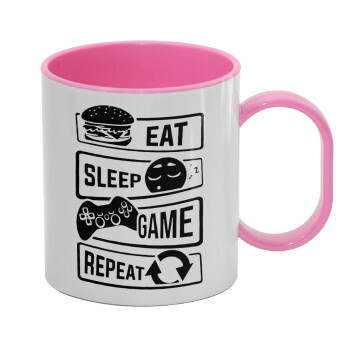 Eat Sleep Game Repeat, Κούπα (πλαστική) (BPA-FREE) Polymer Ροζ για παιδιά, 330ml