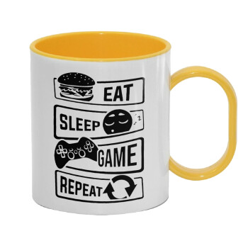 Eat Sleep Game Repeat, Κούπα (πλαστική) (BPA-FREE) Polymer Κίτρινη για παιδιά, 330ml