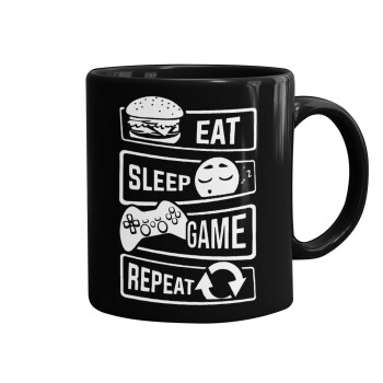 Eat Sleep Game Repeat, Mug black, ceramic, 330ml