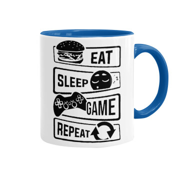 Eat Sleep Game Repeat, Κούπα χρωματιστή μπλε, κεραμική, 330ml