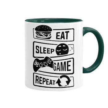 Eat Sleep Game Repeat, Mug colored green, ceramic, 330ml