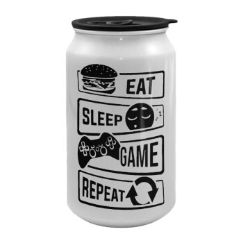 Eat Sleep Game Repeat, Κούπα ταξιδιού μεταλλική με καπάκι (tin-can) 500ml