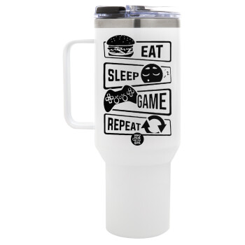 Eat Sleep Game Repeat, Mega Stainless steel Tumbler with lid, double wall 1,2L