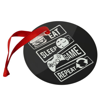 Eat Sleep Game Repeat, Χριστουγεννιάτικο στολίδι γυάλινο 9cm