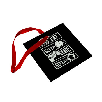 Eat Sleep Game Repeat, Christmas ornament, glass square ornament 9x9cm
