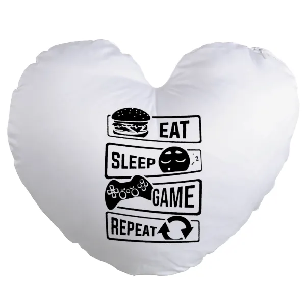 Eat Sleep Game Repeat — Heart sofa cushion, 40x40cm, filling included