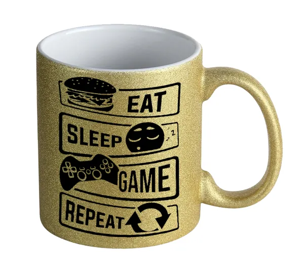 Eat Sleep Game Repeat — Κούπα Χρυσή Glitter που γυαλίζει, κεραμική, 330ml