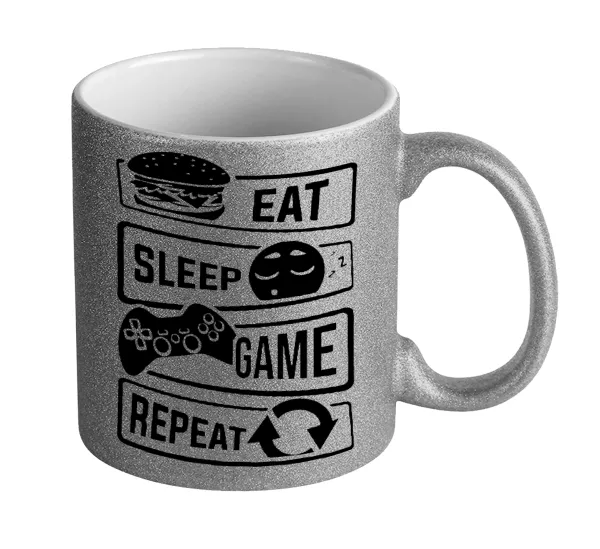 Eat Sleep Game Repeat — Glitter Ασημένια