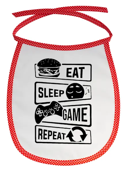 Eat Sleep Game Repeat — Stain-resistant baby bib with tie, red