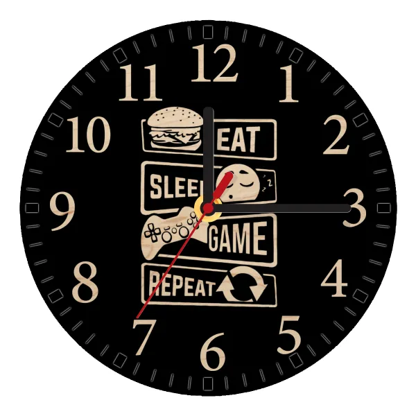 Eat Sleep Game Repeat — Wooden plywood wall clock (20cm)