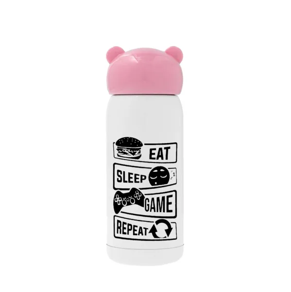 Eat Sleep Game Repeat — Pink stainless steel thermal flask, 320ml