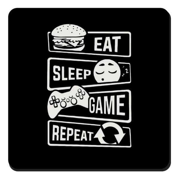 Eat Sleep Game Repeat — Square wooden magnet, 9x9cm