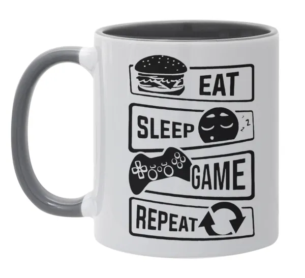 Eat Sleep Game Repeat — Mug colored grey, ceramic, 330ml