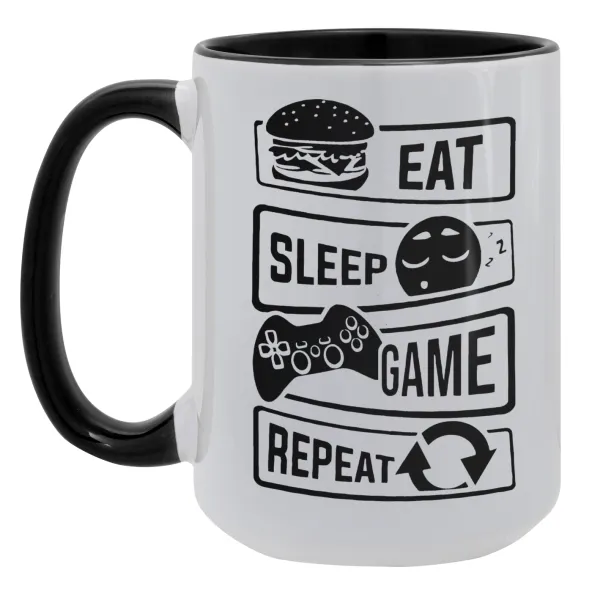 Eat Sleep Game Repeat — Mega 15oz Μαύρη