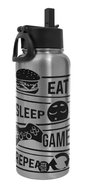 Eat Sleep Game Repeat — Metal mug thermo Silver with Straw and Spout Lid (Stainless steel), double wall, 950ml