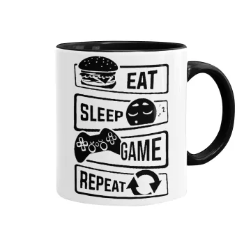 Eat Sleep Game Repeat, Mug colored black, ceramic, 330ml