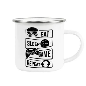 Eat Sleep Game Repeat, Κούπα Μεταλλική εμαγιέ λευκη 360ml