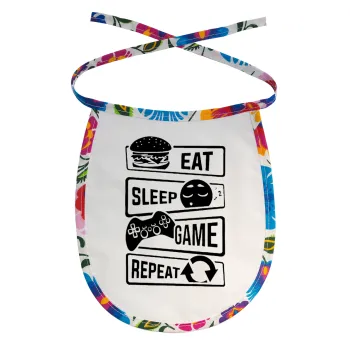 Eat Sleep Game Repeat, Σαλιάρα μωρού αλέκιαστη με κορδόνι Χρωματιστή