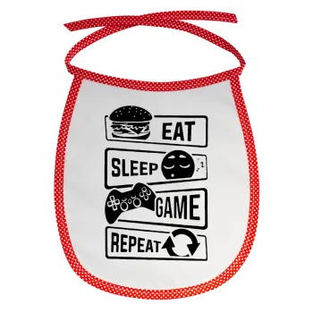 Eat Sleep Game Repeat, Σαλιάρα μωρού αλέκιαστη με κορδόνι Κόκκινη