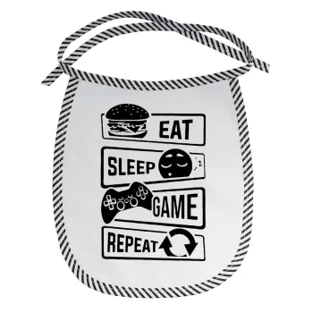 Eat Sleep Game Repeat, Σαλιάρα μωρού αλέκιαστη με κορδόνι Μαύρη