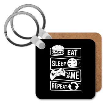 Eat Sleep Game Repeat, Μπρελόκ Ξύλινο τετράγωνο MDF