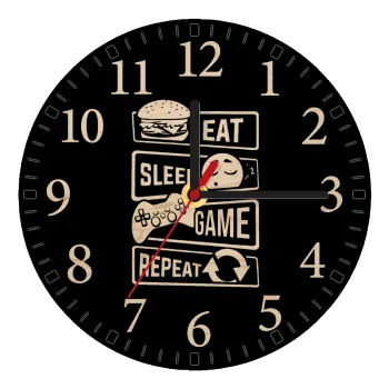 Eat Sleep Game Repeat, Ρολόι τοίχου ξύλινο plywood (20cm)