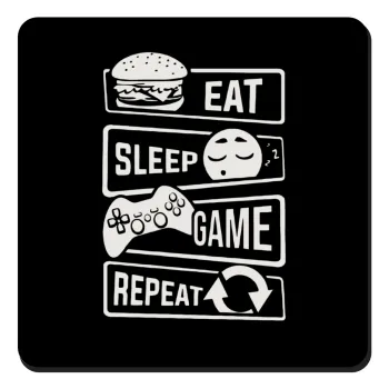 Eat Sleep Game Repeat, Τετράγωνο μαγνητάκι ξύλινο 9x9cm