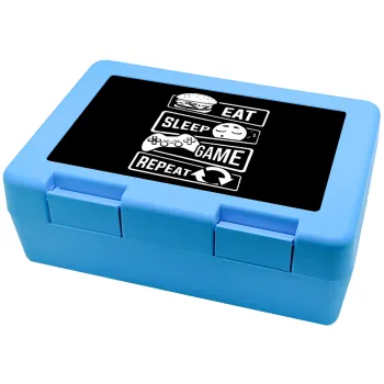 Eat Sleep Game Repeat, Children's cookie container LIGHT BLUE 185x128x65mm (BPA free plastic)