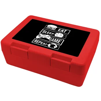 Eat Sleep Game Repeat, Children's cookie container RED 185x128x65mm (BPA free plastic)