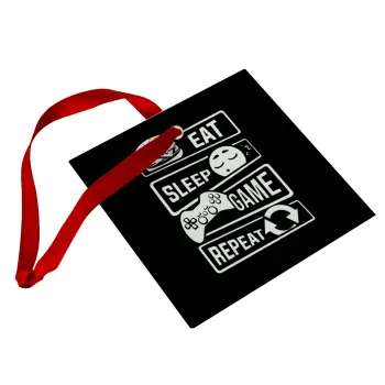 Eat Sleep Game Repeat, Christmas ornament, glass square ornament 9x9cm