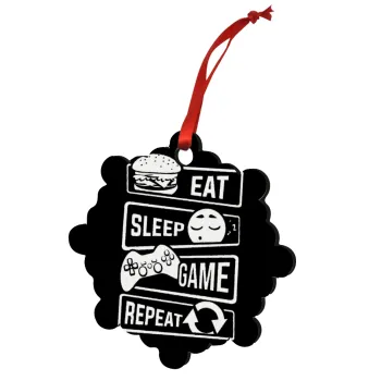Eat Sleep Game Repeat, Christmas ornament snowflake wooden 7.5cm