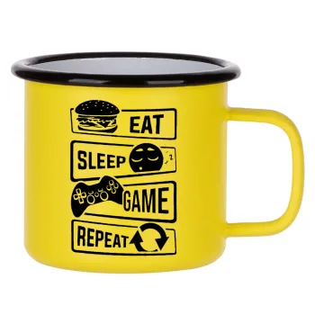 Eat Sleep Game Repeat, Metallic enamel MATT Yellow cup 360ml
