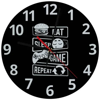 Eat Sleep Game Repeat, Ρολόι τοίχου γυάλινο (30cm)