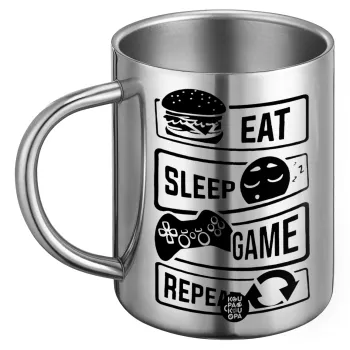 Eat Sleep Game Repeat, Ανοξείδωτη Μεταλλική Κούπα 450ml - Διπλού Τοιχώματος