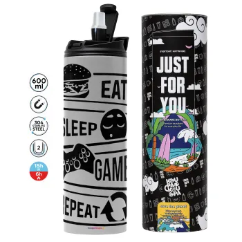 Eat Sleep Game Repeat, Tumbler stainless steel GREY 600ml