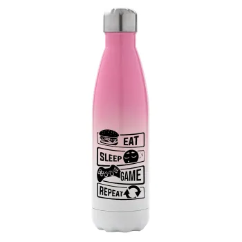 Eat Sleep Game Repeat, Metal mug thermos Pink/White (Stainless steel), double wall, 500ml