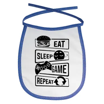 Eat Sleep Game Repeat, Σαλιάρα μωρού αλέκιαστη με κορδόνι Μπλε