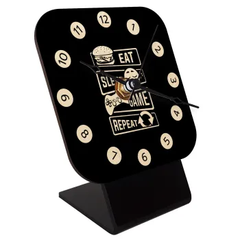 Eat Sleep Game Repeat, Quartz Table clock in natural wood (10cm)