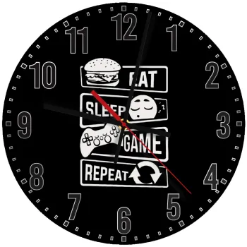 Eat Sleep Game Repeat, Ρολόι τοίχου ξύλινο (30cm)