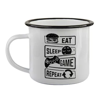 Eat Sleep Game Repeat, Κούπα εμαγιέ με μαύρο χείλος 360ml