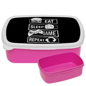 Eat Sleep Game Repeat, ΡΟΖ παιδικό δοχείο φαγητού (lunchbox) πλαστικό (BPA-FREE) Lunch Βox M18 x Π13 x Υ6cm