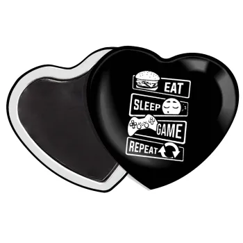 Eat Sleep Game Repeat, Μαγνητάκι καρδιά (57x52mm)