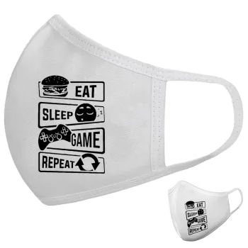 Eat Sleep Game Repeat, Μάσκα υφασμάτινη υψηλής άνεσης παιδική (Δώρο πλαστική θήκη)