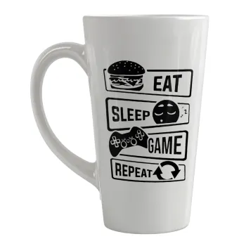 Eat Sleep Game Repeat, Κούπα κωνική Latte Μεγάλη, κεραμική, 450ml