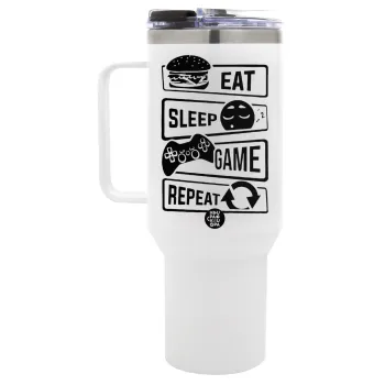 Eat Sleep Game Repeat, Mega Tumbler με καπάκι, διπλού τοιχώματος (θερμό) 1,2L